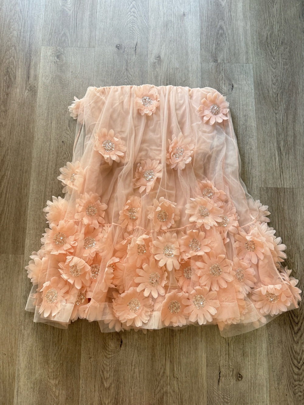 helsi bianca blush pink 3d floral applique strapless tulle mini dress large NEW